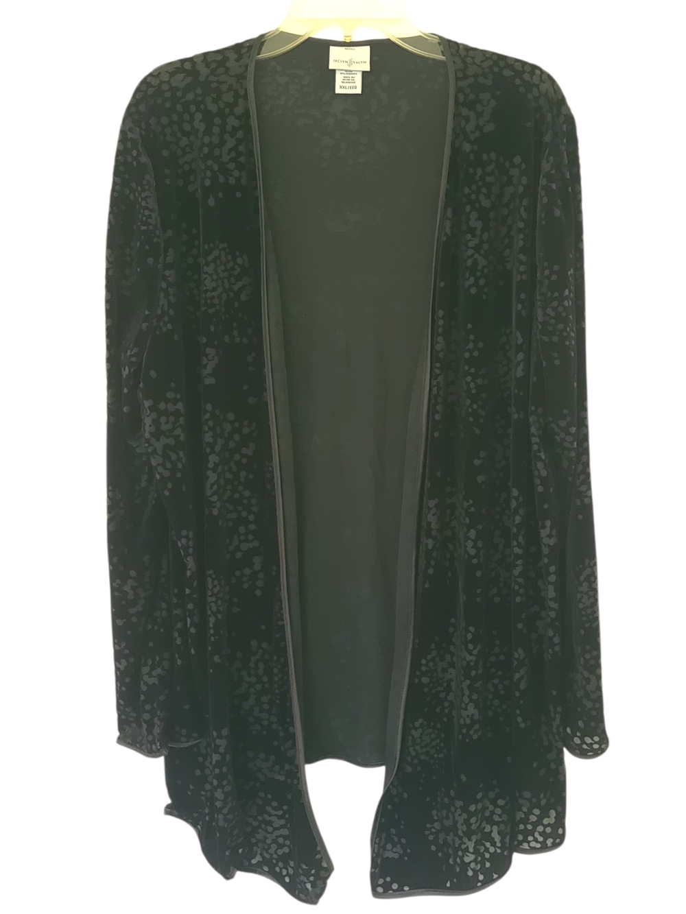 Jaclyn Smith Black Slinky Velvet Open Front Dotted Cardigan Size XXL